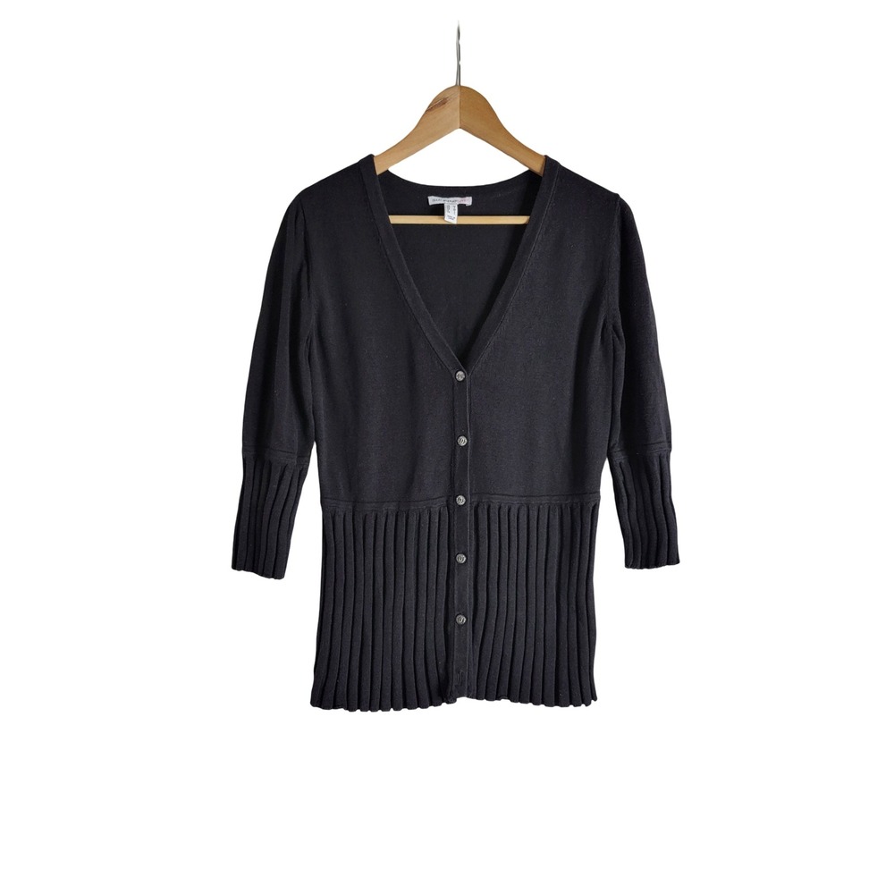 Isaac Mizrahi Black Ribbed Hem 3/4 Sleeve Cardigan Sweater M Classic Corporate